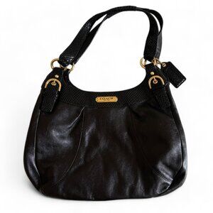 COACH Black Soho Leather Shoulder Bag w/Reptile Trim Accent F19453